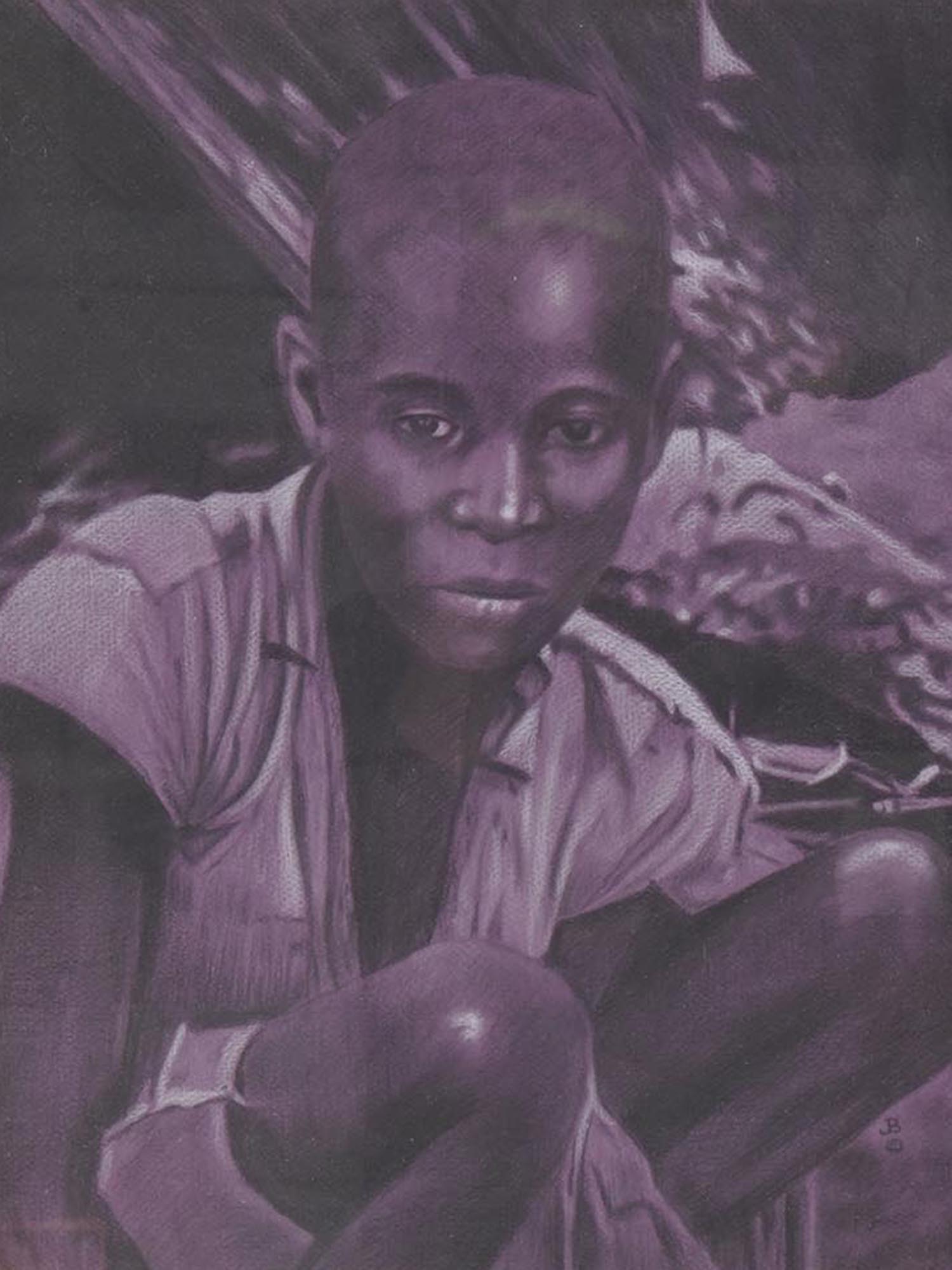 YOUNG AFRICAN BOY PASTEL PORTRAIT PAINTING SIGNED PIC-1